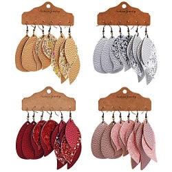 Shuning 12 Pairs 3 Layered Leather Earrings Lightweight Faux Leather Leaf Earrings 2 Layered S Design Drop Earrings Glitter Dangle Earrings Gift Set for Women Girls