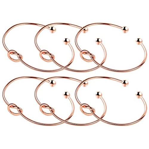 ANBALA Love Knot Bangle Bracelet Bridesmaid Gifts Bracelets, Tie The Knot Cuff Bangle Stretch Bracelet for Bridesmaid, Rose Gold Tone, Set of 3 4 5 6 7 8