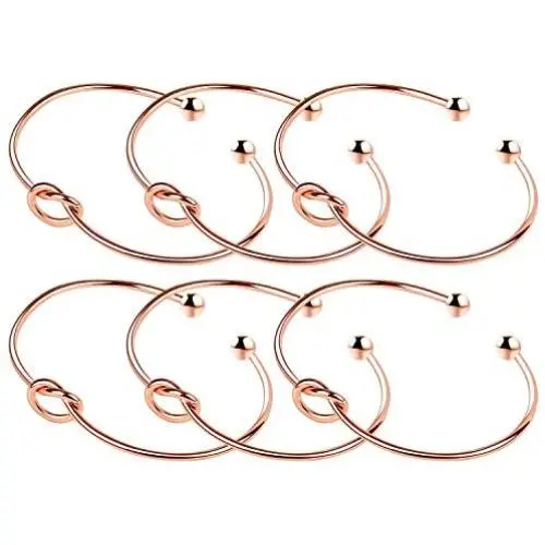 ANBALA Love Knot Bangle Bracelet Bridesmaid Gifts Bracelets, Tie The Knot Cuff Bangle Stretch Bracelet for Bridesmaid, Rose Gold Tone, Set of 3 4 5 6 7 8