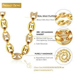 Halukakah Gold Chain for Men Iced Out,Mens 11MM 18k Real Gold Plated/Platinum White Gold Finish Miami Cuban Link Coffee Bean Chain Choker Necklace Bracelet,Full Cz Diamond Cut Prong Set,Gift for Him