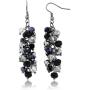 Gem Stone King 2inches Black and Silver Cluster Faceted Crystal Dangle Hook Earrings For Women