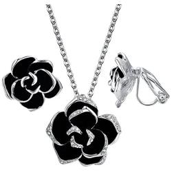 Yoursfs Flower Jewelry Set 18K Rose GP Sexy Flower Lacing with Rhinestones Clip Earrings&Necklace Ladies Jewelry Set