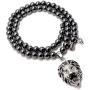 Accents Kingdom Mens Magnetic Hematite Therapy & Healing Stone Round Bead Necklace with Stainless Steel Lion Head Pendant