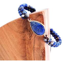 Lapis Lazuli Double Wrap Bracelets for Women - Adjustable Lapis Centerpiece Natural Stone Beads Bracelet - Stress Relief Natural Stone Leather Bracelet for Women, Girls & Teen