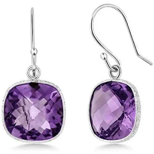 Gem Stone King 925 Sterling Silver Amethyst Womens Dangle Earrings (10.00 Cttw, Gemstone Birthstone, Cushion Checkerboard 11MM) Gem Stone King 925 Sterling Silver Amethyst Womens Dangle Earrings (10.00 Cttw, Gemstone Birthstone, Cushion Checkerboard 11MM)