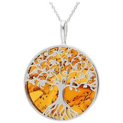 Cognac Baltic Amber Sterling Silver 925 Beauty Pendant Big Tree. KAB-274