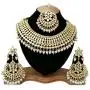 Finekraft Meena Kundan Bridal Wedding Designer Gold Plated Pearls Necklace Jewelry Set