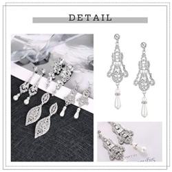 FIBO STEEL 4 Pairs CZ Dangle Wedding Earrings for Women Crystal Pearl Wedding Bridal Multiple Teardrop Long Ear Jewelry