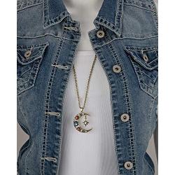 SPUNKYsoul Boho Antique Gold or Silver Tribal Crescent Moon Faceted Crystal Long Necklace for Women