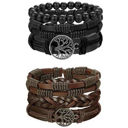 FIBO STEEL 12-17 Pcs Leather Bracelet for Men Women Woven Cuff Bracelet Adjustable