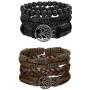 FIBO STEEL 12-17 Pcs Leather Bracelet for Men Women Woven Cuff Bracelet Adjustable