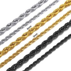 ChainsHouse Chain for Men Women Stainless Steel/18K Gold/Black Metal Plated 3mm/4mm/6mm Box/Twisted Rope/Wheat Necklace, 18''-30'', Custom Available, Send Gift Box