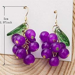 DAMLENG Unique Cute Creative Fruits Dangle Drop Earrings Sparkly Crystal Grape Earring With Green Leaf for Women Girls Statement Jewelry Gifts