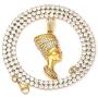 ROWIN&CO Hip Hop Iced Out Bling CZ Diamond Gold Silver Vivid Egyptian Queen Nefertiti Charm Pendant Personalized Jewelry CZ Tennis Choker Chain Necklace
