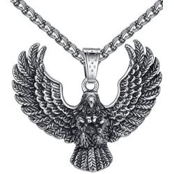 Aoiy Mens Stainless Steel Large Eagle Biker Pendant Necklace, 24'' Link Chain, aap131