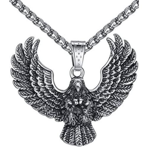 Aoiy Mens Stainless Steel Large Eagle Biker Pendant Necklace, 24'' Link Chain, aap131