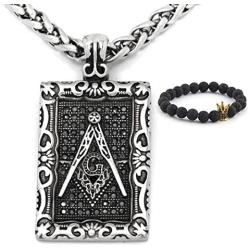 GUNGNEER Masonic Necklace Stainless Steel Keel Chain Dog Tag Mason Pendant Biker Freemason Jewelry for Men Women
