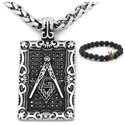 GUNGNEER Masonic Necklace Stainless Steel Keel Chain Dog Tag Mason Pendant Biker Freemason Jewelry for Men Women