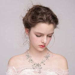 BriLove Womens Bohemian Boho Crystal Teardrop Freshwater Cultured Pearl Handmade Filigree Flower Choker Necklace Dangle Earrings Set