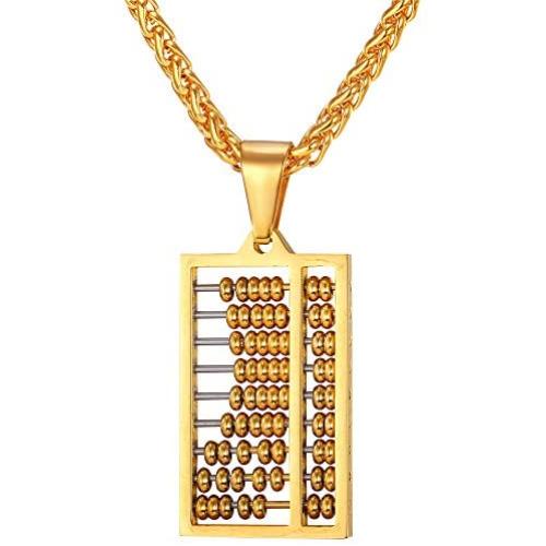 U7 Abacus Pendant 18K Gold Plated/Stainless Steel Men Women Necklace, 22 Inch Chain