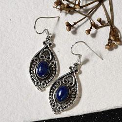 Shop LC 925 Sterling Silver Blue Lapis Lazuli Dangle Drop Oxidized Tribal Fish Hook Earrings Bohemian Boho Handmade Fashion Prom Vintage Jewelry for Women Mothers Day Gifts