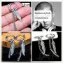 Men Feather Hoop Earrings Tassel Dangle Chain Punk Ear Studs Stainless Steel Silver Piercing Jewelry