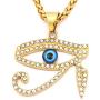 Warvik Green Opal Horus Eye Egypt CZ Stone Pendant Necklace Silver Color, Stainless Steel Jewelry Men Women Wheat Chain 20/28 Inch