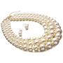 Faux Big White Pearl 3 Layer Chunky Necklace and Earrings Bib Costume Jewelry Set