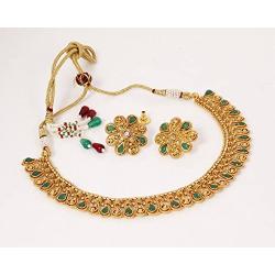 Ratna creation SANARA Beautiful Indian Bollywood Gold Plated Polki Traditional Sleek Necklace & Earring Set Women Wedding Partywear Jewelry