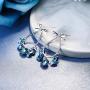 Sllaiss Blue Teardrop Dangle Earrings S925 Bow Earrings for Women with Swarovski Crystals Drop Earrings Stylish Jewelry Gifts