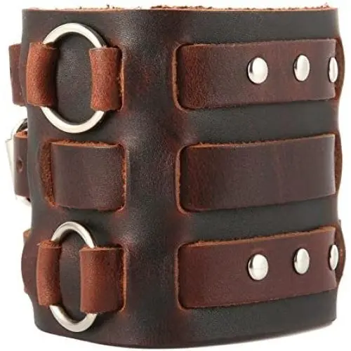 HZMAN Mens Alloy Ring Genuine Leather Bracelet Bangle Cuff Silver Tone Adjustable HZMAN Mens Alloy Ring Genuine Leather Bracelet Bangle Cuff Silver Tone Adjustable
