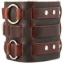 HZMAN Mens Alloy Ring Genuine Leather Bracelet Bangle Cuff Silver Tone Adjustable