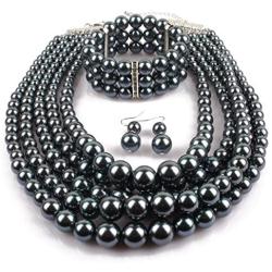 Fuqimanman2020 Multi Layer Faux Pearl Strand Bracelet Necklace Earrings Set Dainty Colorful Beaded Necklace Bracelet for Women Girls Jewelry