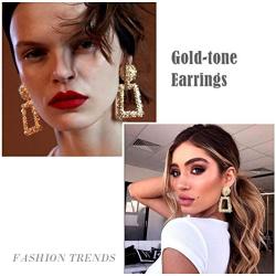 LEMA Metallic Hollow Out Rectangle Textured Design Drop Dangle Earrings