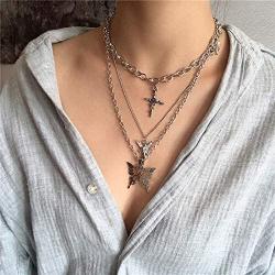 YERTTER Dainty Unique Punk Layering Chain Choker Necklace Boho Jewelry Set Layered Butterfly Pendant Statement Chunky Chain Necklace Festival Statement Necklace for Women Man