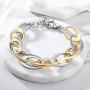 CIUNOFOR CZ Bracelet for Women Girls Wide Cuban Curb Link Bracelet Italian Style Oval Bracelet Silver Rose Gold Plated Adjustable Stainless Steel Chain with Round Disc Charm