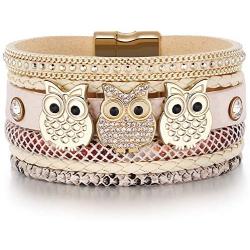 DESIMTION Owl Jewelry Gifts for Women Boho Wrap Leather Bracelets Christmas Birthday Gift for Owl Lover