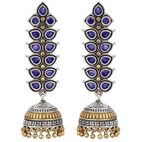 Aheli Dangle Drop Jhumki Oxidized Earrings Encrusted with Faux Stone Ethnic Tribal Gypsy Bohemian Jewelry for Women
