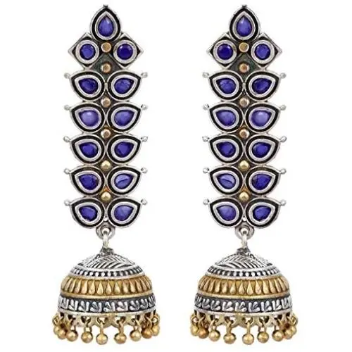 Aheli Dangle Drop Jhumki Oxidized Earrings Encrusted with Faux Stone Ethnic Tribal Gypsy Bohemian Jewelry for Women Aheli Dangle Drop Jhumki Oxidized Earrings Encrusted with Faux Stone Ethnic Tribal Gypsy Bohemian Jewelry for Women
