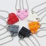 2Pcs Cute Love Heart Brick Pendant Necklace Heart Shaped Pendant Made with 2 Two Piece Brick for Couples Friendship Necklace Brick Elements Valentines Day Jewelry