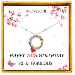 ALoveSoul 70th Birthday Gifts for Women - Sterling Silver Seven Circle intertwined Necklace for Her 7 Decade Jewelry 70 Years Old Presents