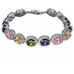 Oval Ladies Tennis Bracelet Inlay Garnet White Topaz Amethyst Citrine Peridot Pink Topaz 7 to 8 inch