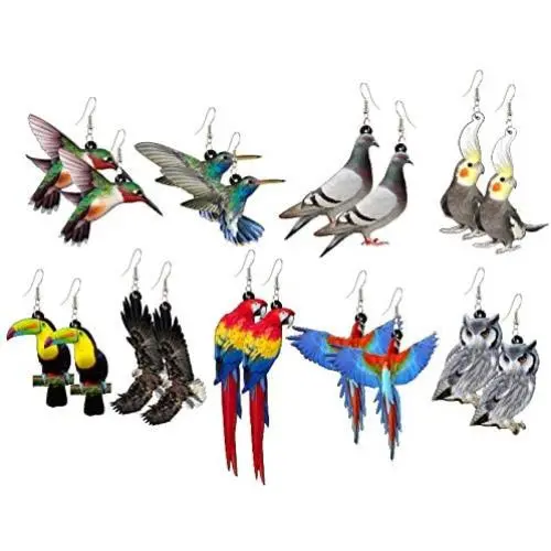 9Pairs Novelty Parrot Owl Dove Bird Acrylic Dangle Drop Earrings Creative Cool Eagle Earrings For Women Girl Cute Animal Jewelry Gifts