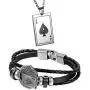 Aroncent Stainless Steel Necklace Braided Leather Rope Bracelet with Poker 2 Pcs Set Aroncent Stainless Steel Necklace Braided Leather Rope Bracelet with Poker 2 Pcs Set