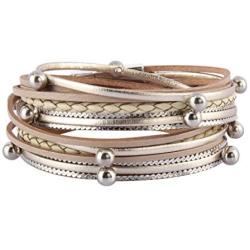 GelConnie Leather Cuff Bracelets Gorgeous Boho Beads Wrap Bracelet Magnetic Multi Strand Bracelets Bohemian Jewelry for Women, Wife