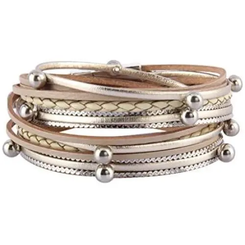 GelConnie Leather Cuff Bracelets Gorgeous Boho Beads Wrap Bracelet Magnetic Multi Strand Bracelets Bohemian Jewelry for Women, Wife