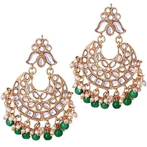 Aheli Indian Bollywood Designer Kundan with Beaded Chandbali Earrings Fashion Jewelry for Women Aheli Indian Bollywood Designer Kundan with Beaded Chandbali Earrings Fashion Jewelry for Women