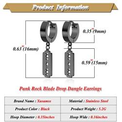 Xusamss Punk Jewelry Body Piercing Stainless Steel Huggie Hoop Earrings Blade Drop Dangle Earrings