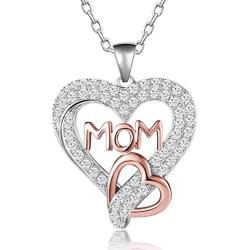 Caperci Sterling Silver MOM Heart Pendant Necklace - Best Christmas Day Jewelry Gifts Idea for Mom