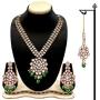 Aheli Wedding Designer Faux Kundan Pearl Necklace with Maang Tikka Set Indian Bridal Ethnic Traditional Jewelry Set for Women
